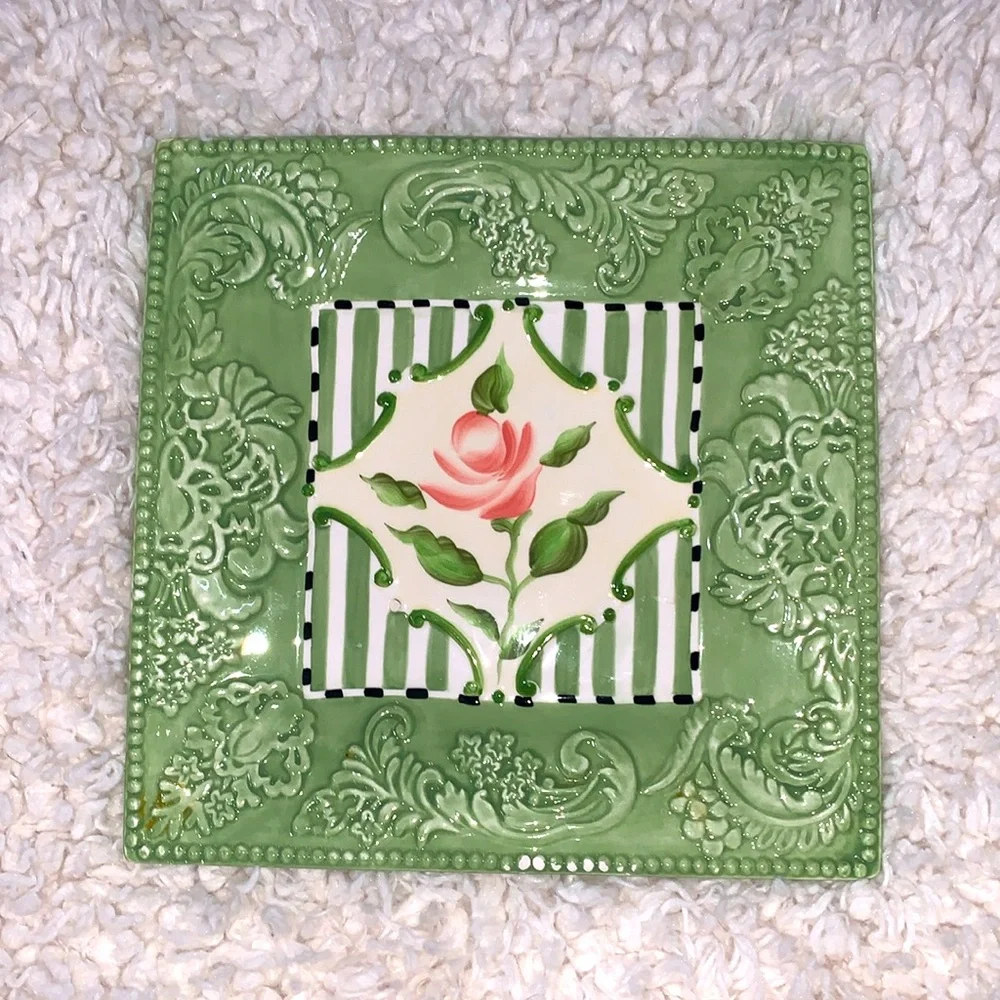Vintage Rose Hand Painted Silvestri Platter Plate by Kelly Paulk
